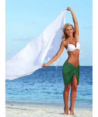 Cover-Ups 2 Pieces Women Beach Wrap Sarong Cover Up Chiffon Swimsuit Wrap Skirts - Black and Green - CA18U7IZ43T $24.26