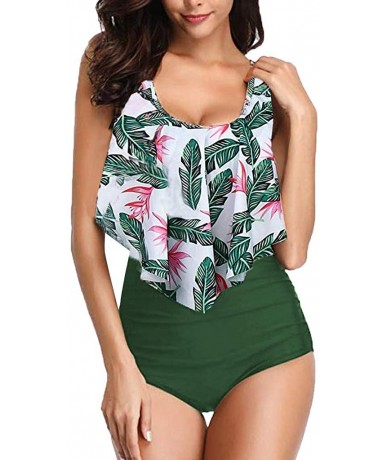 Tankinis Switmsuit for Women Plus Size Two Pieces Ruffled Racerback High Waisted Bottom Tankini Set Bathing Suits - Green - C...