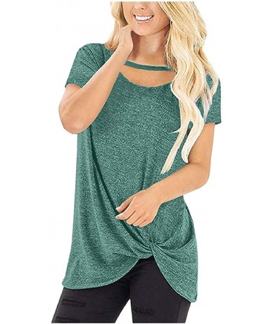 Tankinis Women Loose Fit Irregular Hem T-Shirts Tops O Neck Short Sleeves Knits Tees - 02 Green - CK194X6AHCT $25.12