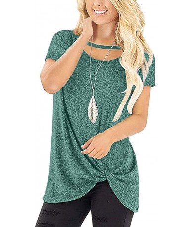 Tankinis Women Loose Fit Irregular Hem T-Shirts Tops O Neck Short Sleeves Knits Tees - 02 Green - CK194X6AHCT $25.12