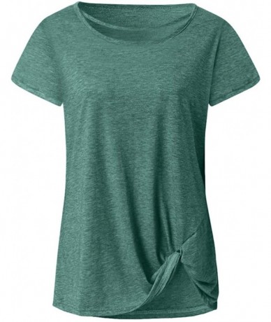 Tankinis Women Loose Fit Irregular Hem T-Shirts Tops O Neck Short Sleeves Knits Tees - 02 Green - CK194X6AHCT $25.12