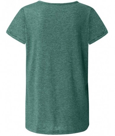 Tankinis Women Loose Fit Irregular Hem T-Shirts Tops O Neck Short Sleeves Knits Tees - 02 Green - CK194X6AHCT $25.12