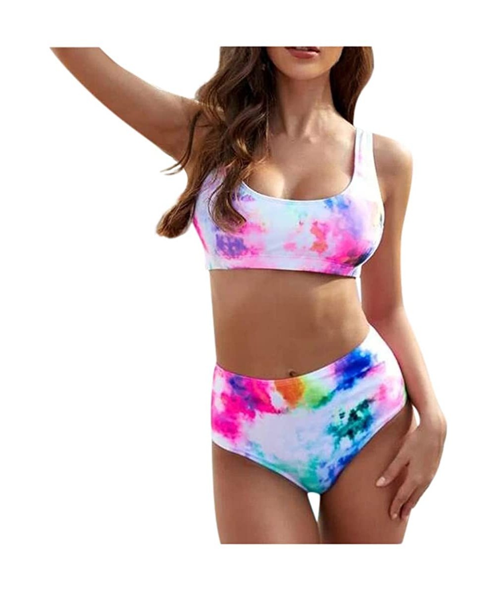 Sets Women Two Pieces Bandeau Bikini Swimsuits Off Shoulder High Waist Bathing S - Multi Color - CZ190ZDGZK4 $27.18