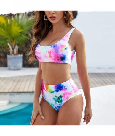 Sets Women Two Pieces Bandeau Bikini Swimsuits Off Shoulder High Waist Bathing S - Multi Color - CZ190ZDGZK4 $27.18