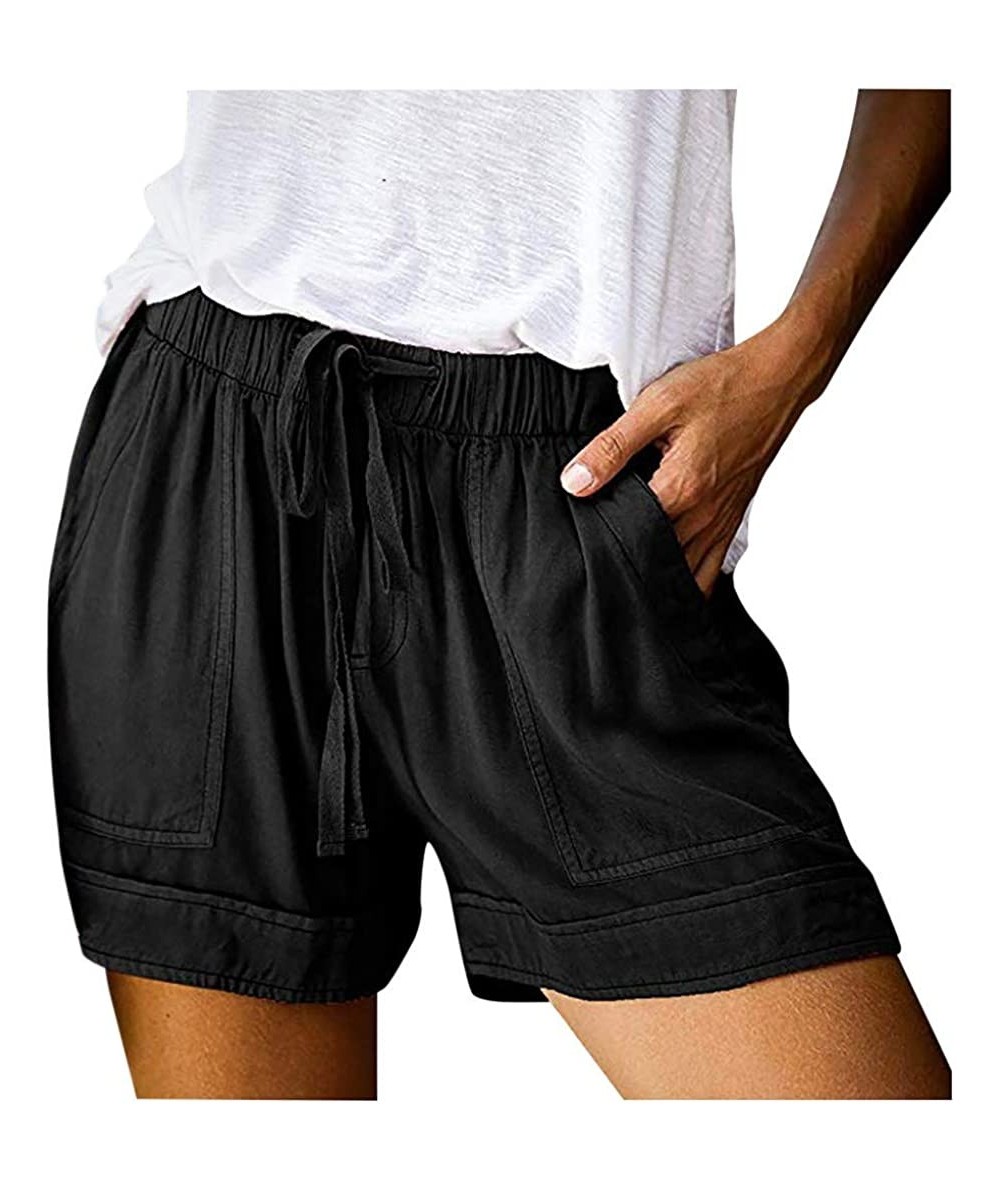 Board Shorts Comfy Drawstring Women Plus Shorts Elastic Waist - D Black - CB190X4ETDK $21.03