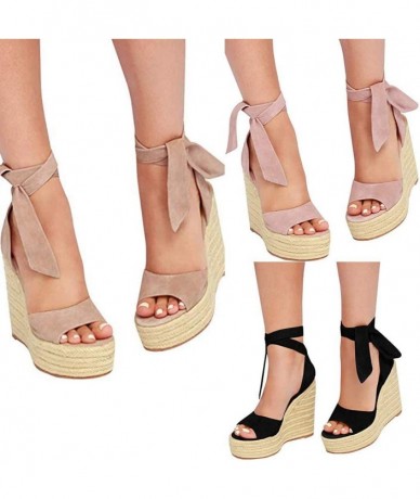 Cover-Ups Womens Espadrilles Sandals Wedge Women's Platform Sandals Espadrille Wedge Ankle Strap Studded Open Toe Sandals Bla...