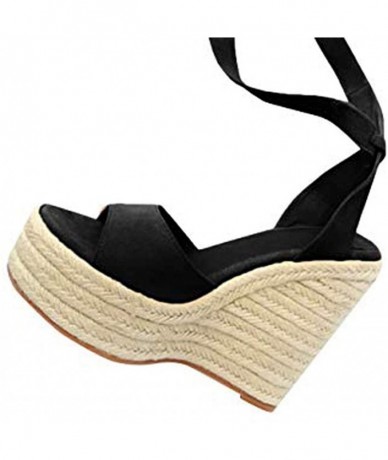 Cover-Ups Womens Espadrilles Sandals Wedge Women's Platform Sandals Espadrille Wedge Ankle Strap Studded Open Toe Sandals Bla...