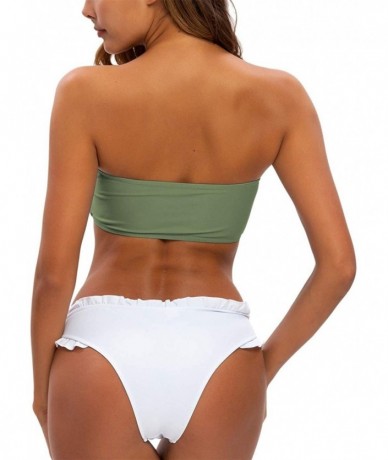 Sets Womens High Waist Bikini Bandeau Swimsuit Strapless Solid Color Bathing Suit High Cut Swimwear - Army Green - CE1966TSZE...