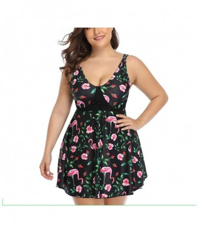 Racing Women Plus Size Two-Piece Flamingo Print Skirt Swimsuit - Multi-a - C0197WKYEWZ $58.84