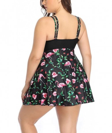 Racing Women Plus Size Two-Piece Flamingo Print Skirt Swimsuit - Multi-a - C0197WKYEWZ $58.84