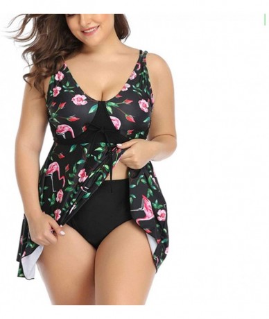 Racing Women Plus Size Two-Piece Flamingo Print Skirt Swimsuit - Multi-a - C0197WKYEWZ $58.84