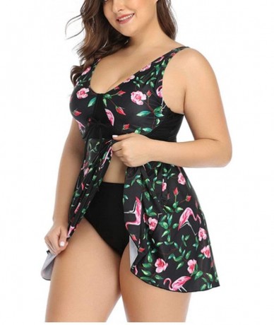 Racing Women Plus Size Two-Piece Flamingo Print Skirt Swimsuit - Multi-a - C0197WKYEWZ $58.84