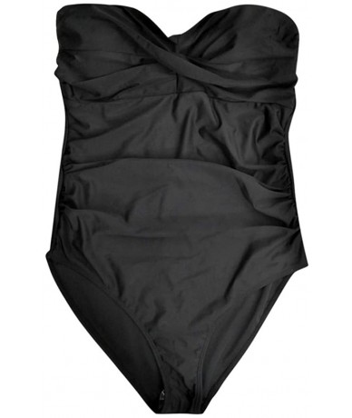 One-Pieces Women Monokini Summer-SIN+MON Women's Sexy Solid Black Off Shoulder Strapless Ruched Tummy Control One-Piece Bikin...