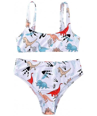 Sets Women Two Pieces Bathing Suit Dinosaur Print with High Waisted Bottom Bikini Set - White - CY199ULI3ER $37.97