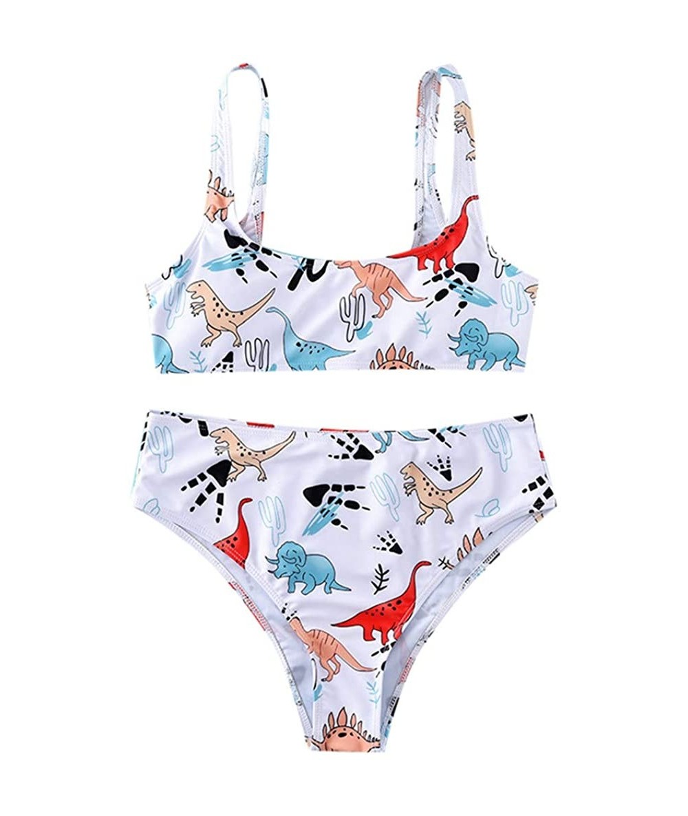 Sets Women Two Pieces Bathing Suit Dinosaur Print with High Waisted Bottom Bikini Set - White - CY199ULI3ER $37.97