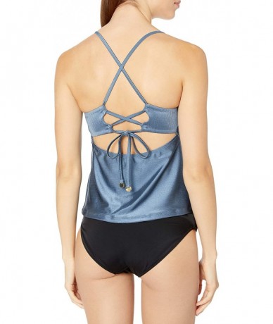 Tops Women's Shirred Tankini Swim Top - Pewter - CT18ZQ0G8RI $46.06