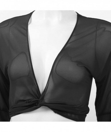 Rash Guards Women's Deep V Neck Long Sleeve Mesh Sheer Bandage Cross Front Wrap Crop Tops - Black - CW19DI0UYWI $30.23