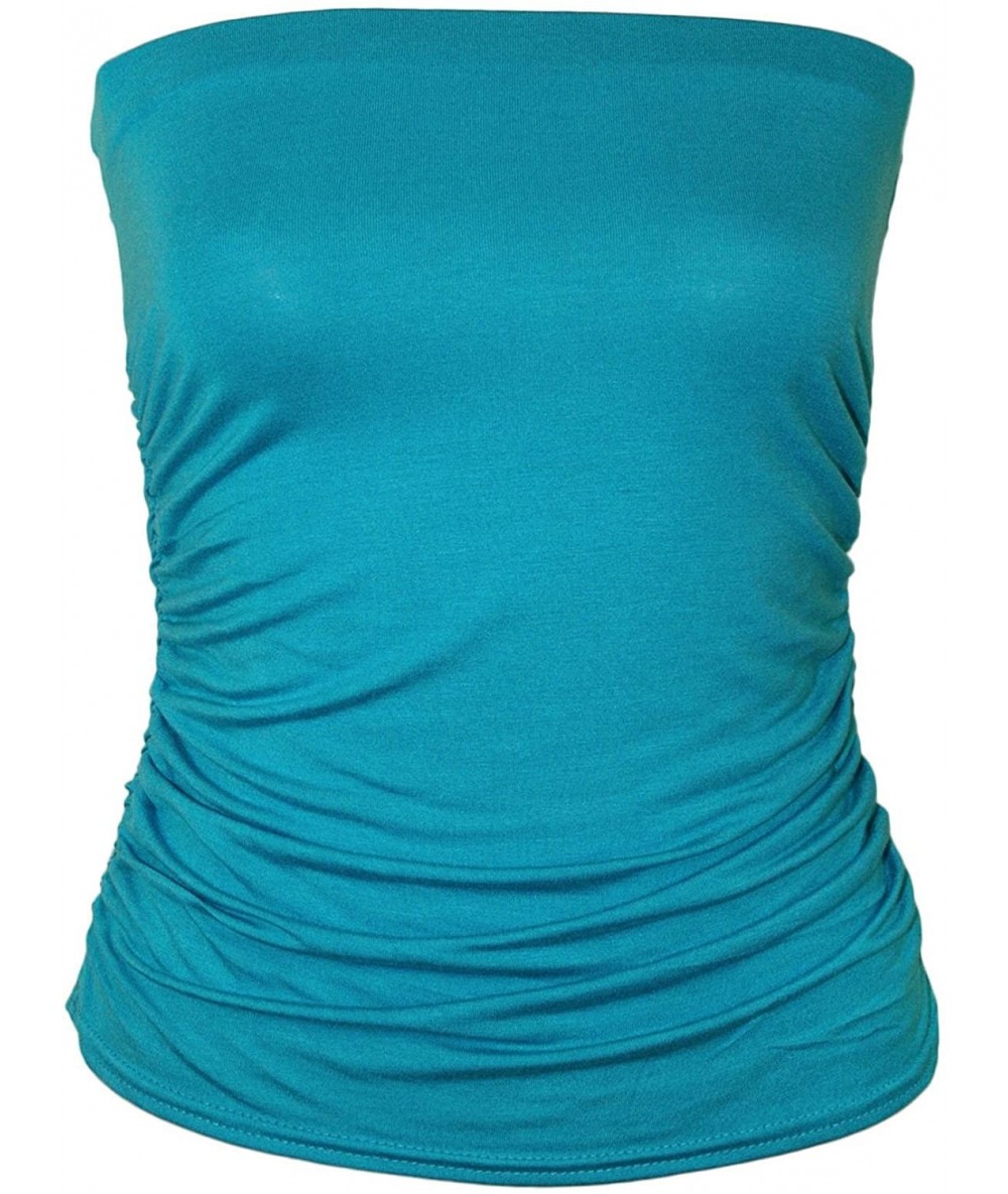 Tankinis Womens Sleeveless Plain Ruched Stretch Boobtube Ladies Strapless Bandeau Top S/XXL - Turquoise - C8189L5C9TO $23.52