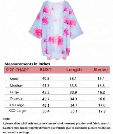 Cover-Ups Womens Floral Chiffon Kimono Cardigans Loose Beach Cover Up Half Sleeve Tops - Sky Blue+floral - CZ18EW9QYEI $27.05