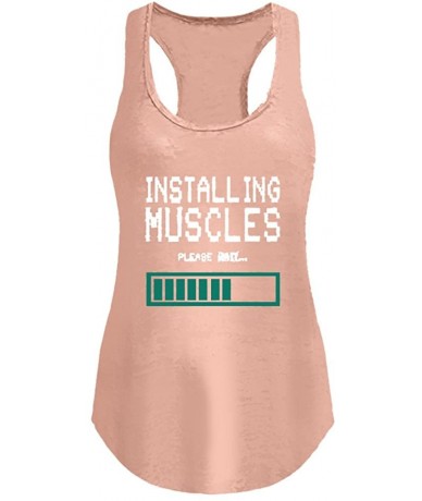 Racing Women's Workout Tanks INSTALLING MUSCLES Letter Printed Racerback Crew Neck Sleeveless Tops - Pink - CE18NKREYMI $19.55