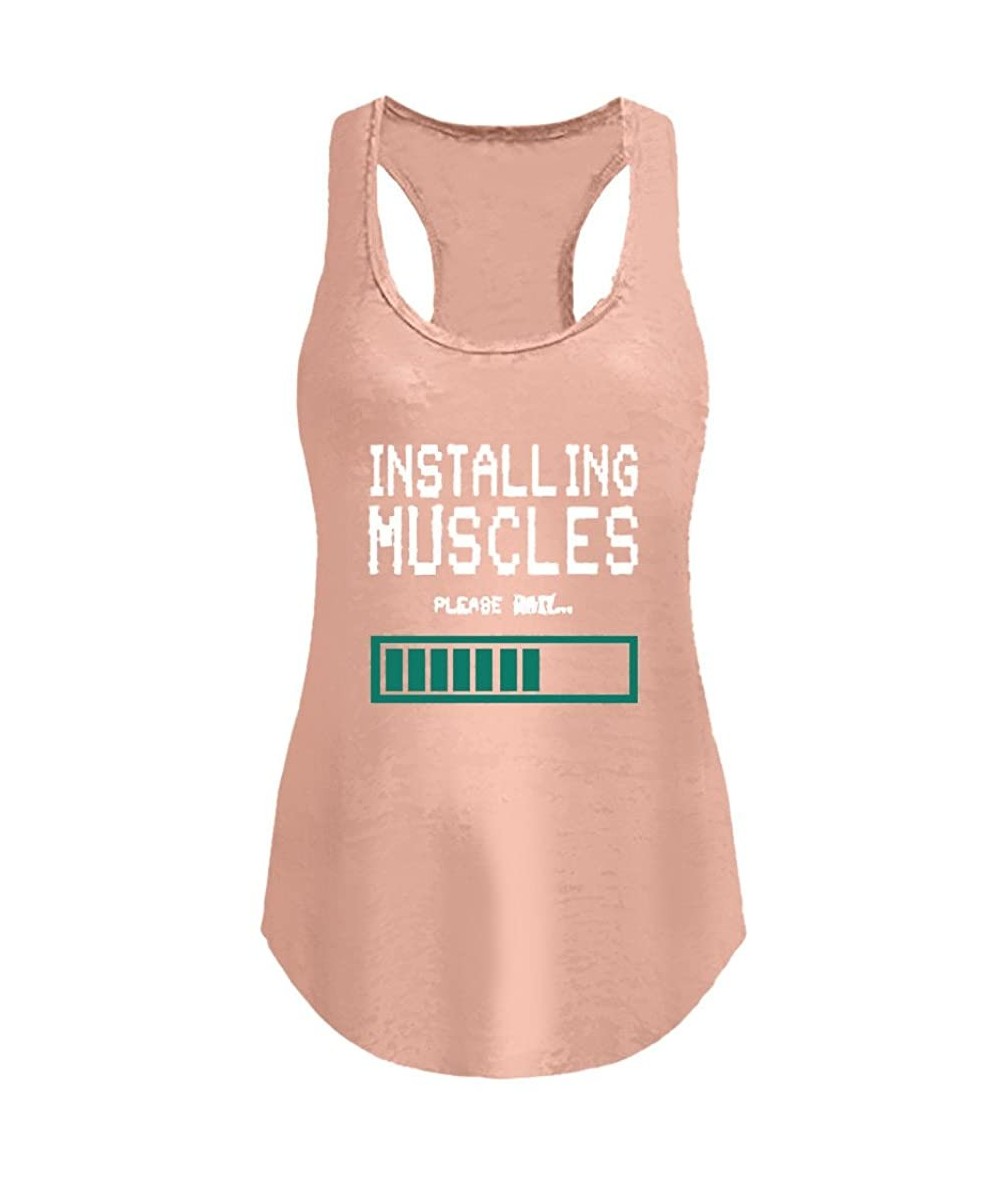 Racing Women's Workout Tanks INSTALLING MUSCLES Letter Printed Racerback Crew Neck Sleeveless Tops - Pink - CE18NKREYMI $19.55