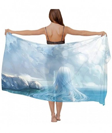 Cover-Ups Women Girls Fashion Chiffon Beach Bikini Cover Up Sunscreen Wrap Scarves - Beautiful Mermaid Sky Blue - CV190HKT66I...