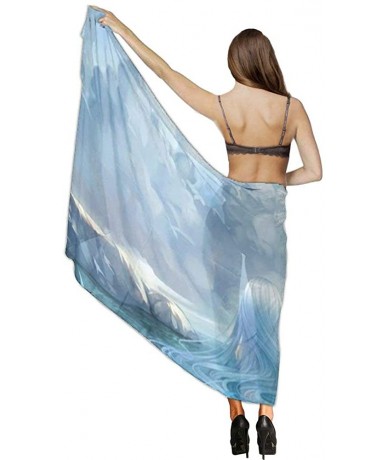 Cover-Ups Women Girls Fashion Chiffon Beach Bikini Cover Up Sunscreen Wrap Scarves - Beautiful Mermaid Sky Blue - CV190HKT66I...