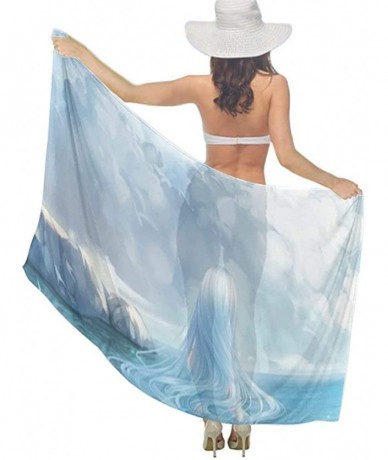 Cover-Ups Women Girls Fashion Chiffon Beach Bikini Cover Up Sunscreen Wrap Scarves - Beautiful Mermaid Sky Blue - CV190HKT66I...