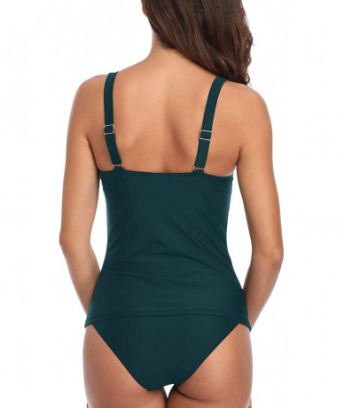 Sets Womens Slimming Tankini Top Swimsuit with Triangle Briefs Two Piece Ruched Bathing Suit - Blue-green - C918UINHSYQ $46.03