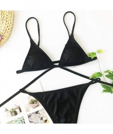 Sets Swimwear Two Pieces Brazilian Swimsuit Sexy Cut Out Bandage Beachwear High Waist Thong Bikini - B-black - CY1942NASZ2 $2...