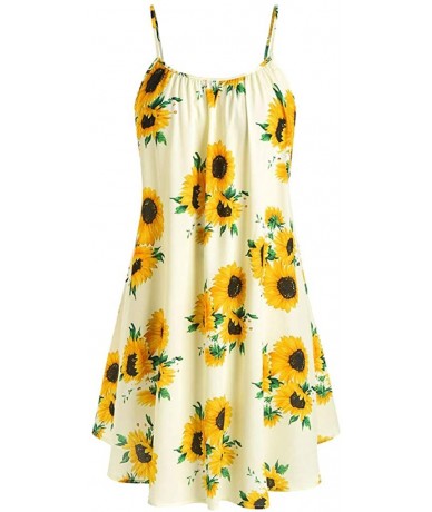 One-Pieces Fashion Women Short Sleeve Bow Knot Bandage Top Sunflower Print Mini Dress Suits - Green - CS18S764MGE $29.59