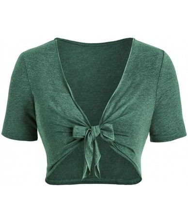 One-Pieces Fashion Women Short Sleeve Bow Knot Bandage Top Sunflower Print Mini Dress Suits - Green - CS18S764MGE $29.59