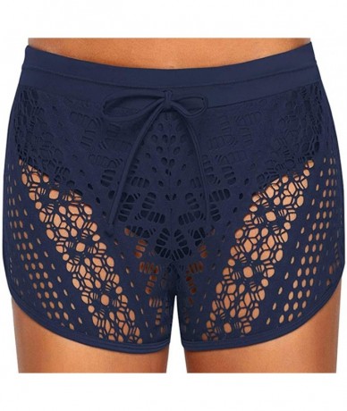 Board Shorts Womens Lace Hollow Out Swimsuit Overlay Bottoms Tankini Board Shorts - Blue - CW18HO0SIUR $30.22