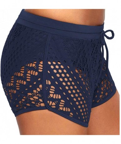 Board Shorts Womens Lace Hollow Out Swimsuit Overlay Bottoms Tankini Board Shorts - Blue - CW18HO0SIUR $30.22