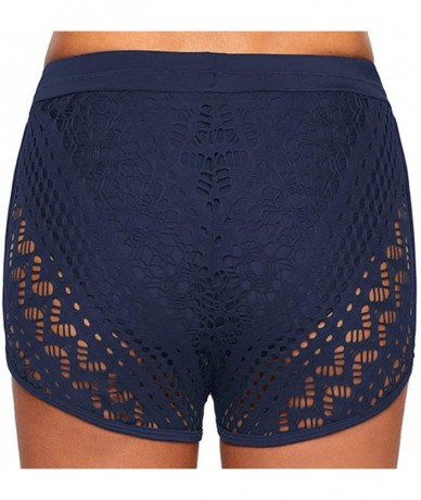 Board Shorts Womens Lace Hollow Out Swimsuit Overlay Bottoms Tankini Board Shorts - Blue - CW18HO0SIUR $30.22