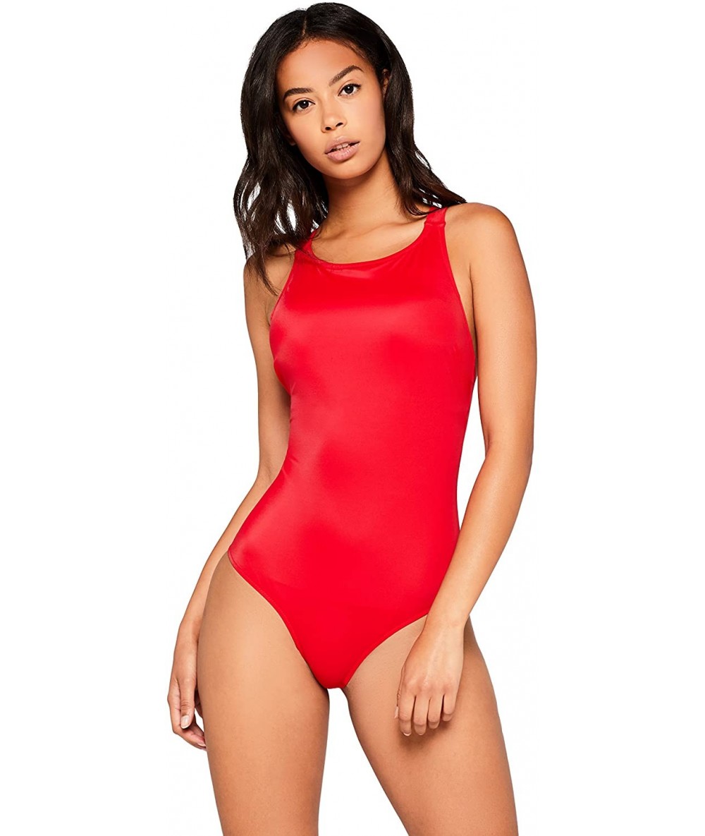 One-Pieces Women's High Neck Cross Strap Swimsuit - Red - CD189IRLCL4 $43.89