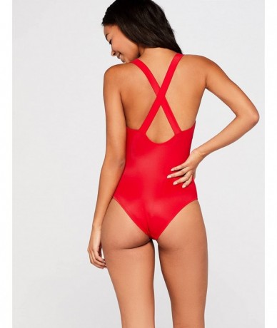 One-Pieces Women's High Neck Cross Strap Swimsuit - Red - CD189IRLCL4 $43.89