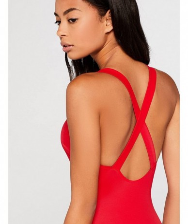 One-Pieces Women's High Neck Cross Strap Swimsuit - Red - CD189IRLCL4 $43.89