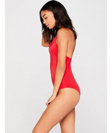 One-Pieces Women's High Neck Cross Strap Swimsuit - Red - CD189IRLCL4 $43.89