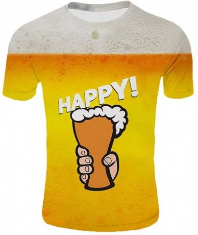 Rash Guards Men's Summer Top 3D Beer Printed Short Sleeves Comfort Blouse - H - CS18UUOA4K7 $35.42