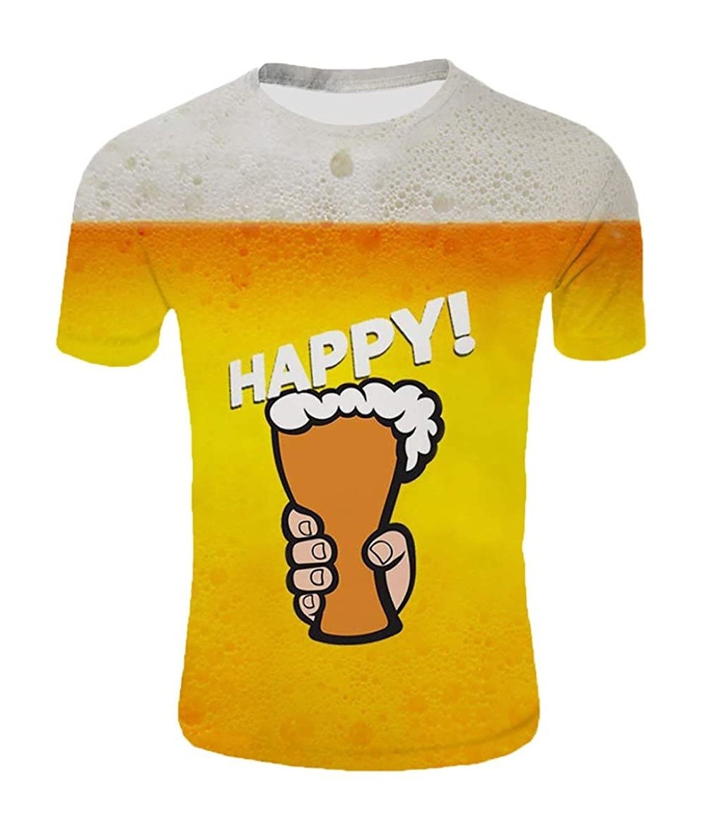 Rash Guards Men's Summer Top 3D Beer Printed Short Sleeves Comfort Blouse - H - CS18UUOA4K7 $35.42