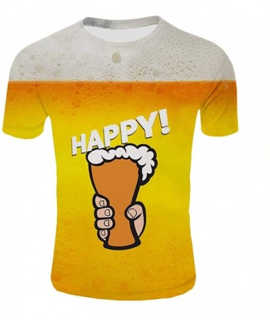 Rash Guards Men's Summer Top 3D Beer Printed Short Sleeves Comfort Blouse - H - CS18UUOA4K7 $35.42