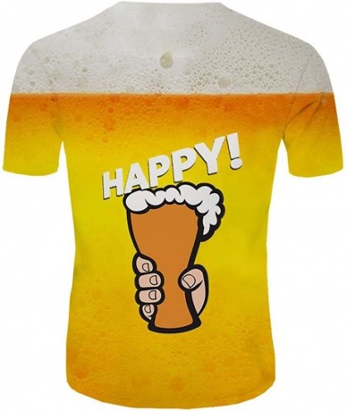 Rash Guards Men's Summer Top 3D Beer Printed Short Sleeves Comfort Blouse - H - CS18UUOA4K7 $35.42