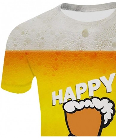 Rash Guards Men's Summer Top 3D Beer Printed Short Sleeves Comfort Blouse - H - CS18UUOA4K7 $35.42