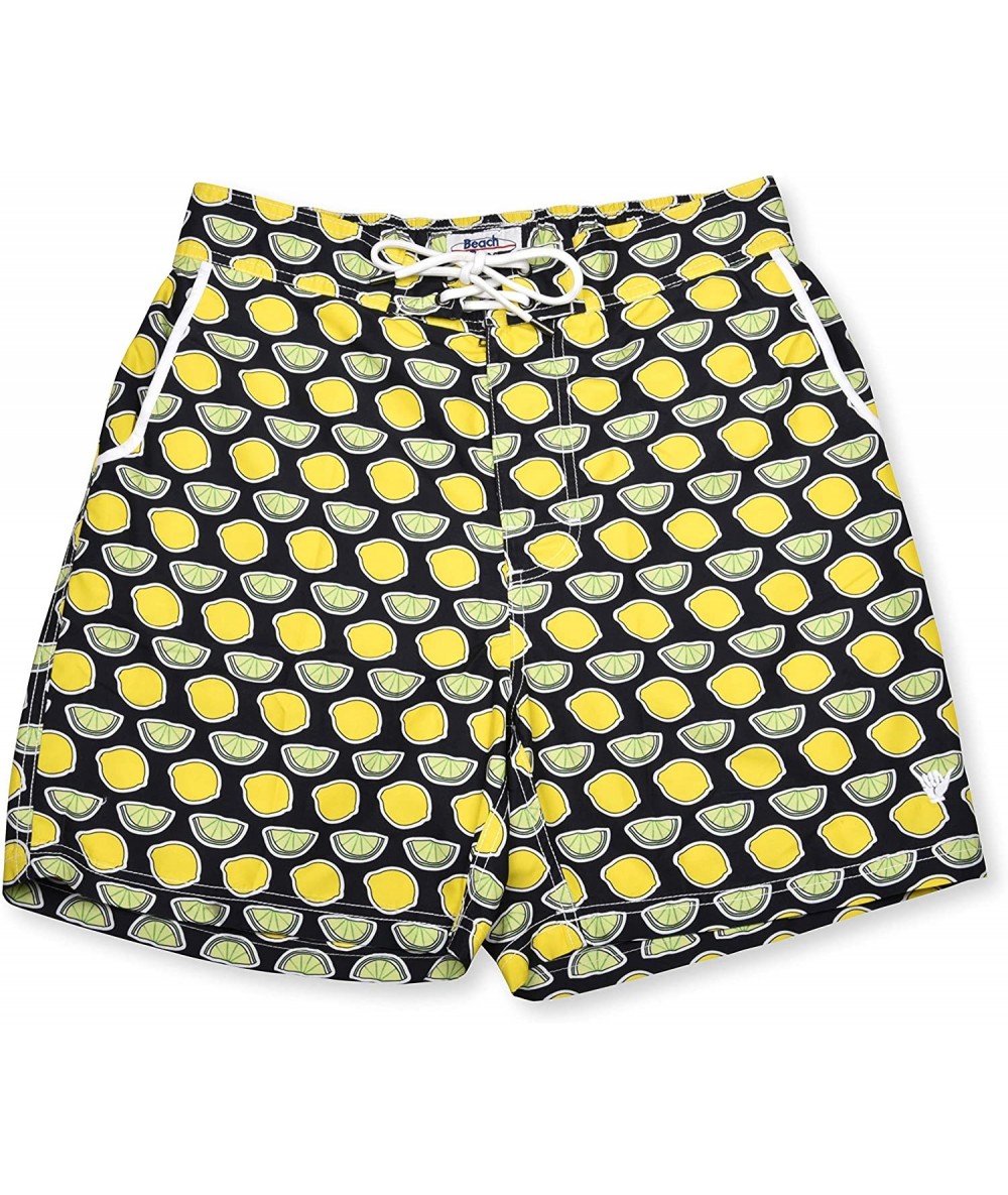 Trunks Mens Swim Trunks w Mesh Lining Swimming Bathing Fixed Waistband Suit - Lemon Lime Black - CK194XQG0AN $32.86