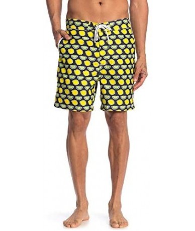 Trunks Mens Swim Trunks w Mesh Lining Swimming Bathing Fixed Waistband Suit - Lemon Lime Black - CK194XQG0AN $32.86