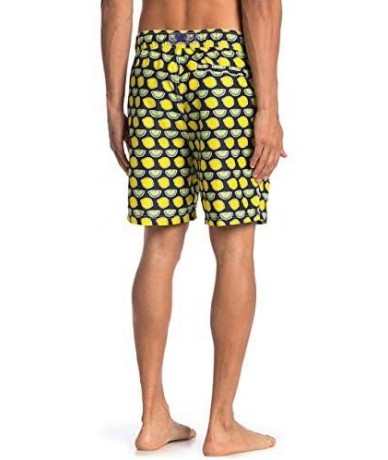 Trunks Mens Swim Trunks w Mesh Lining Swimming Bathing Fixed Waistband Suit - Lemon Lime Black - CK194XQG0AN $32.86