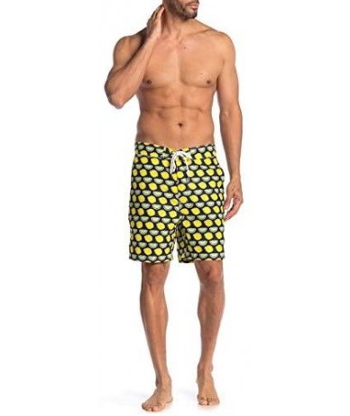 Trunks Mens Swim Trunks w Mesh Lining Swimming Bathing Fixed Waistband Suit - Lemon Lime Black - CK194XQG0AN $32.86