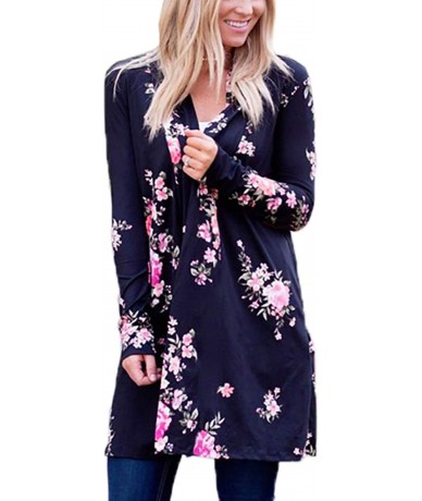 Cover-Ups Women Floral Kimono Robe Sheer Chiffon Cardigan 3/4 Sleeve Cover Up Long Blouse Outwear - Style B-black - CI18Z8US9...