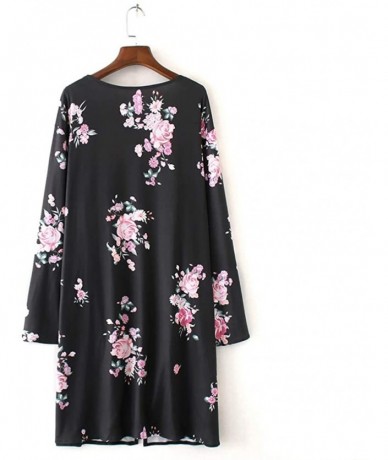 Cover-Ups Women Floral Kimono Robe Sheer Chiffon Cardigan 3/4 Sleeve Cover Up Long Blouse Outwear - Style B-black - CI18Z8US9...